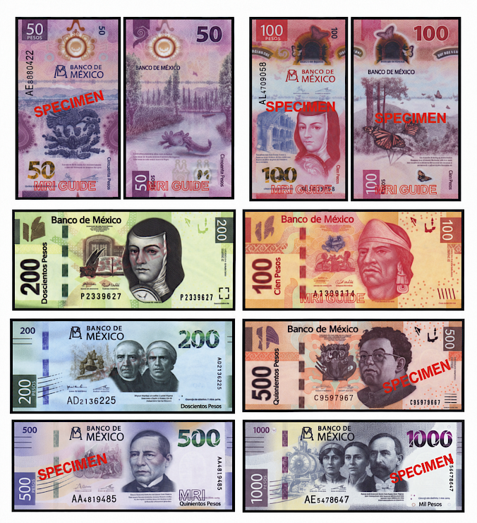 Banknoty peso meksykańskiego MXN – 50, 100, 200, 500 i 1000 peso